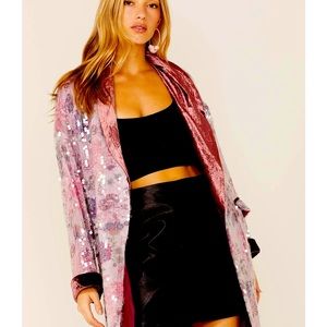 Free People KEALEY Sequin Pink Purple Combo Jacket Duster Kimono NWT M $298